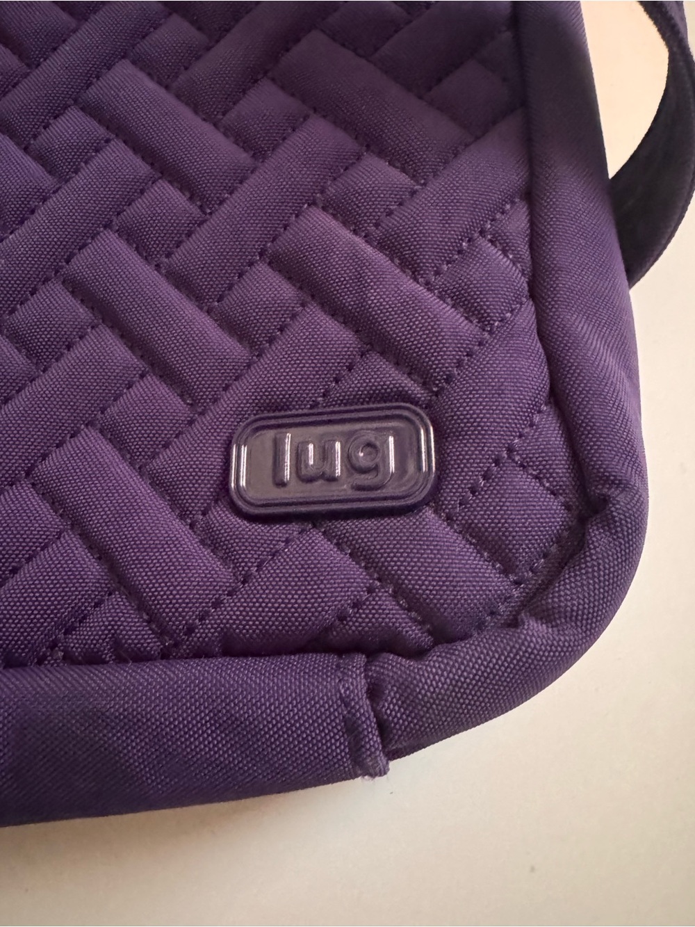 Lug Somersault Crossbody Bag Purple Quilted Organizer Travel Purse Floral Lining - Picture 9 of 14